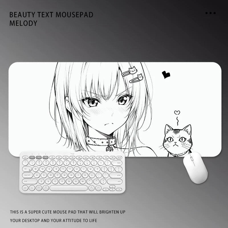 Desk Setup Black And White - Tapis de Souris Manga Noir et