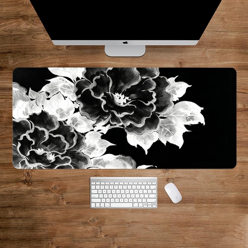 Desk Setup Black And White - Tapis de souris pivoine teint à