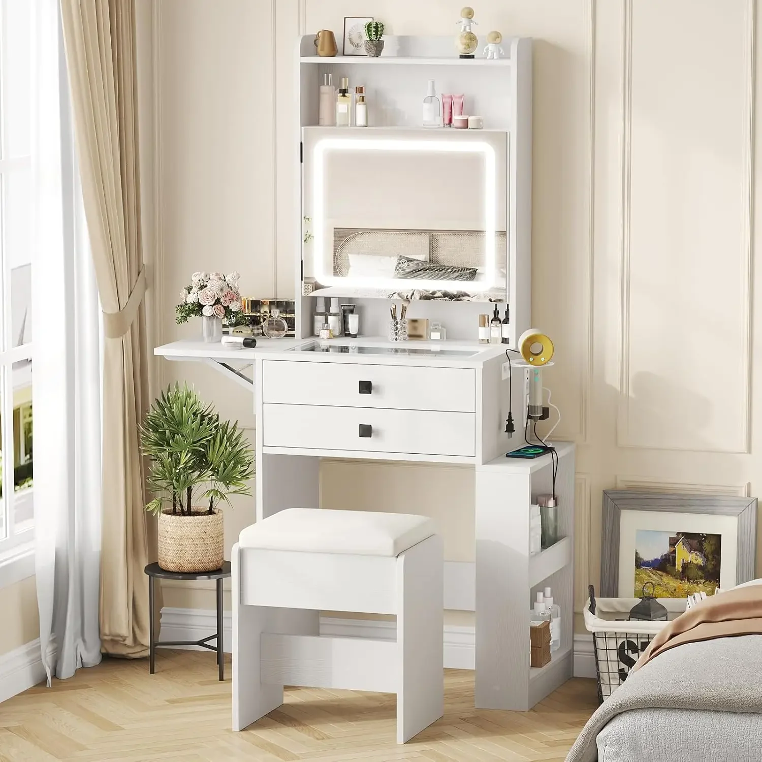 Desk Setup Charging Station - Petit bureau de maquillage avec miroir