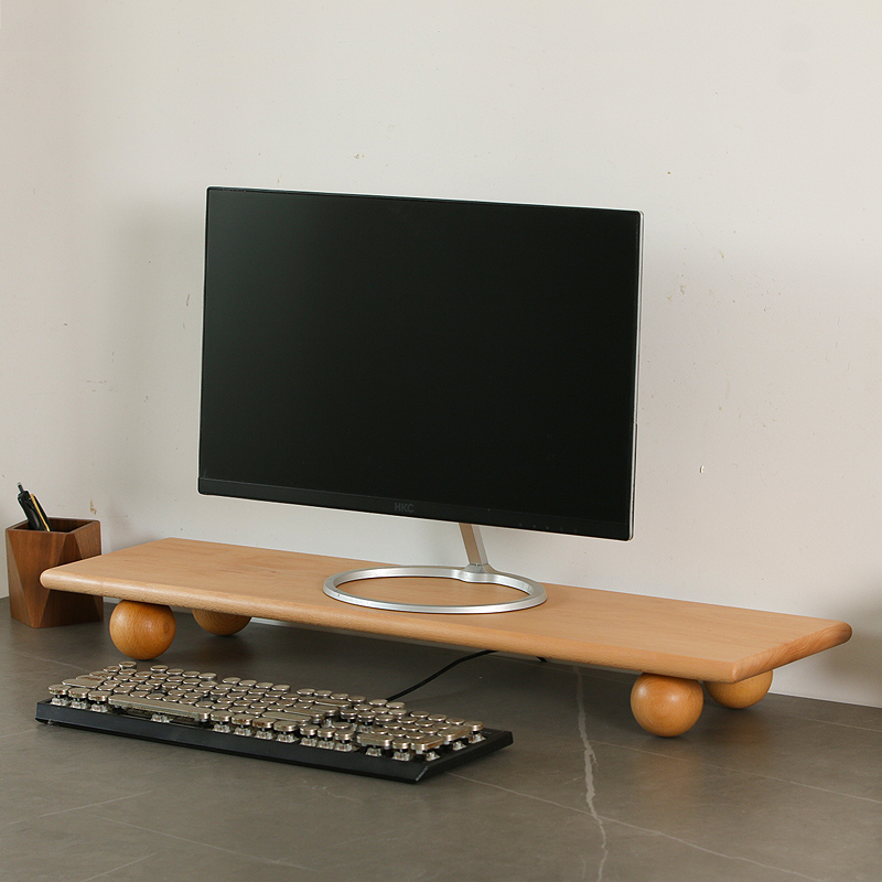 Dual Monitor Desk Setup - Support de bureau en bois naturel,