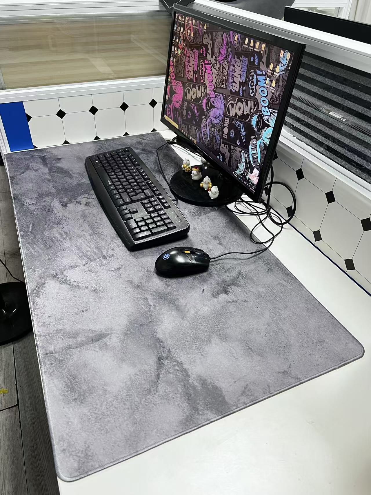 Desk Setup Grey - Grand tapis de souris en marbre