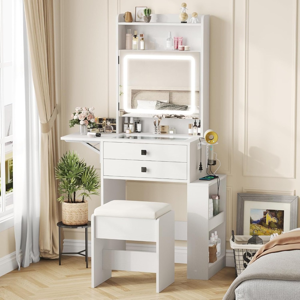 Desk Setup Charging Station - Petit bureau de maquillage avec miroir