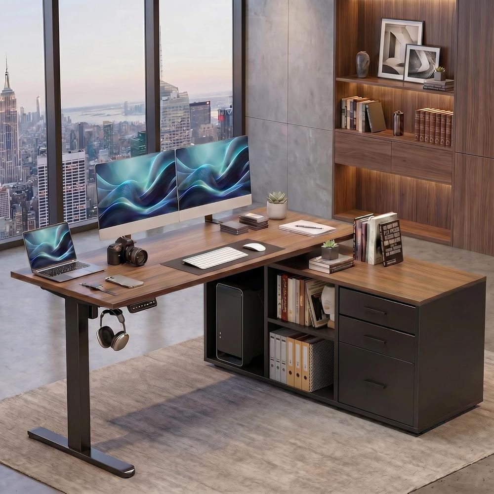 Desk Setup Height - Bureau debout en forme de L