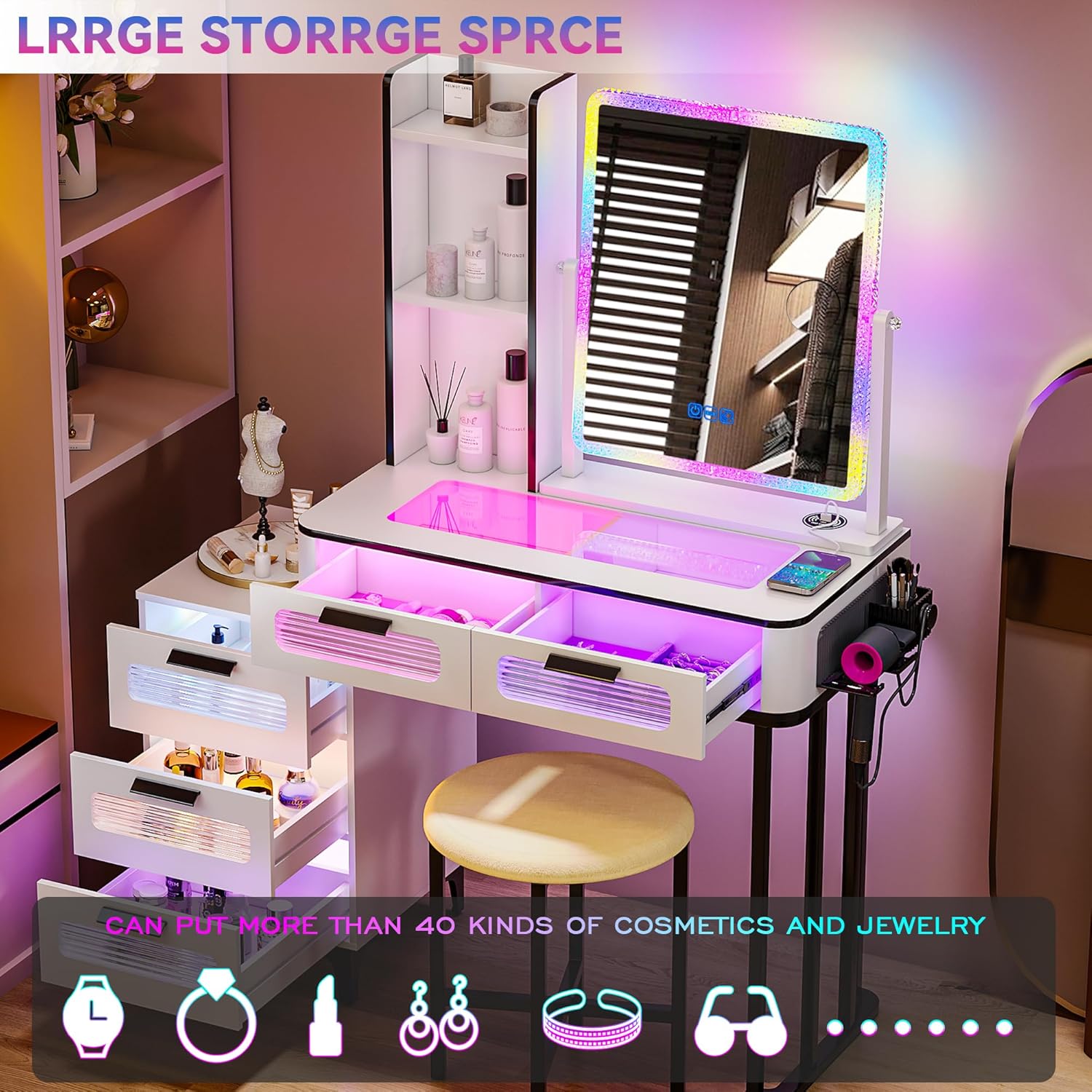 Coiffeuse i*-RGB avec station  - Desk Setup Charging Station avis et prix